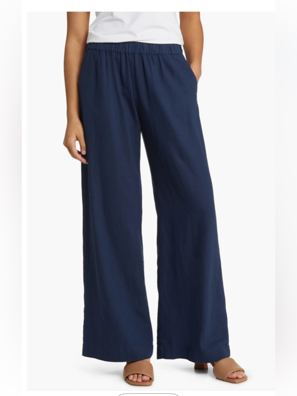 Caslon Wide-Leg Elastic Waist Pants in Navy From Nordstrom